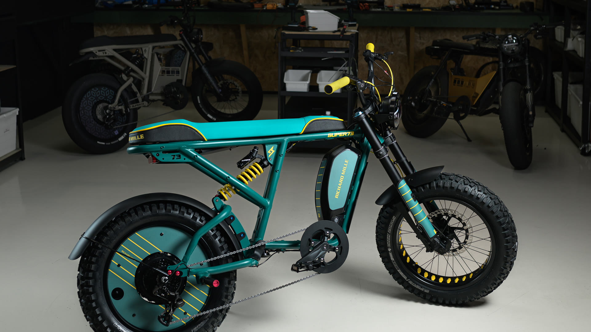The completed Richard Mille inspired custom electric bike in the Forty Customs workshop